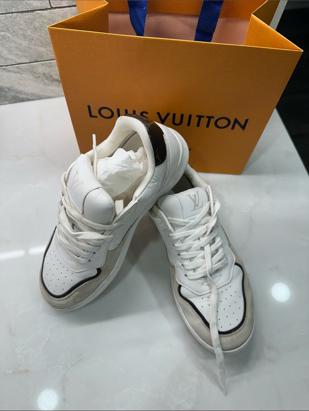 Women’s Louis Vuitton White and Brown Low-Top Sneakers